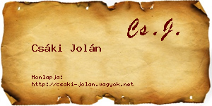 Csáki Jolán névjegykártya